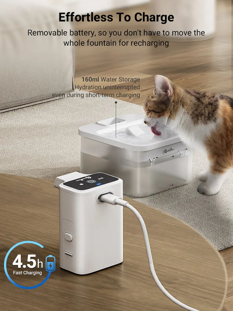 DownyPaws 2.5L Wireless Cat Water Fountain Battery Operated Automatic Pet Water Drinker with Motion Sensor Dog Water Dispenser