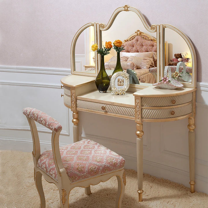 Luxury Girls Dressing Table Gold Nordic Bedroom Storage Dressing Table Set Multifunctional European Coiffeuse Furniture Makeup