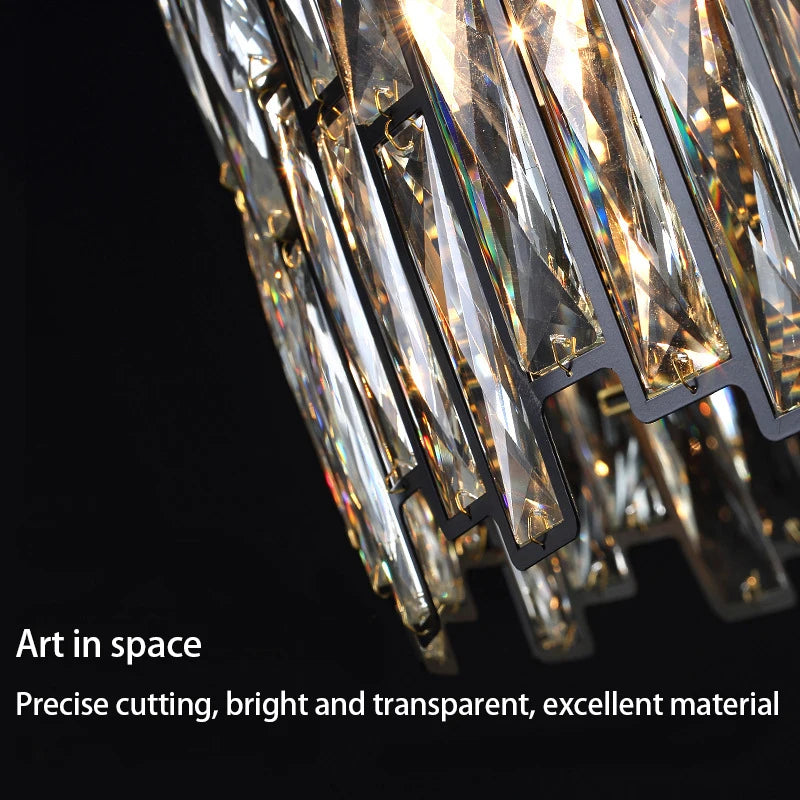 Luxury Post Modern LED Retro Style Pendant Light Crystal Black Chandeliers Home Decor Living Room Ceiling Lamp