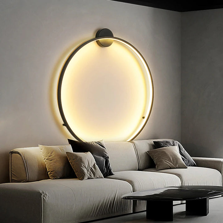 Minimalist LED Circle Background Wall Lamp Home Indoor Decor Wall Sconces Living Room Hall Hotel Wall Lights Bedside Light Black