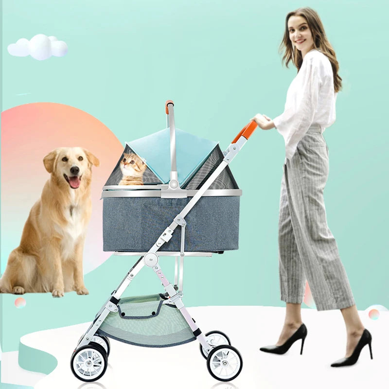 Luxury Pet Stroller Foldable Detachable Cat Dog Stroller Outdoor Travel Puppy Car Seat Dog Nest Portable Cats Carrier Bag Gifts