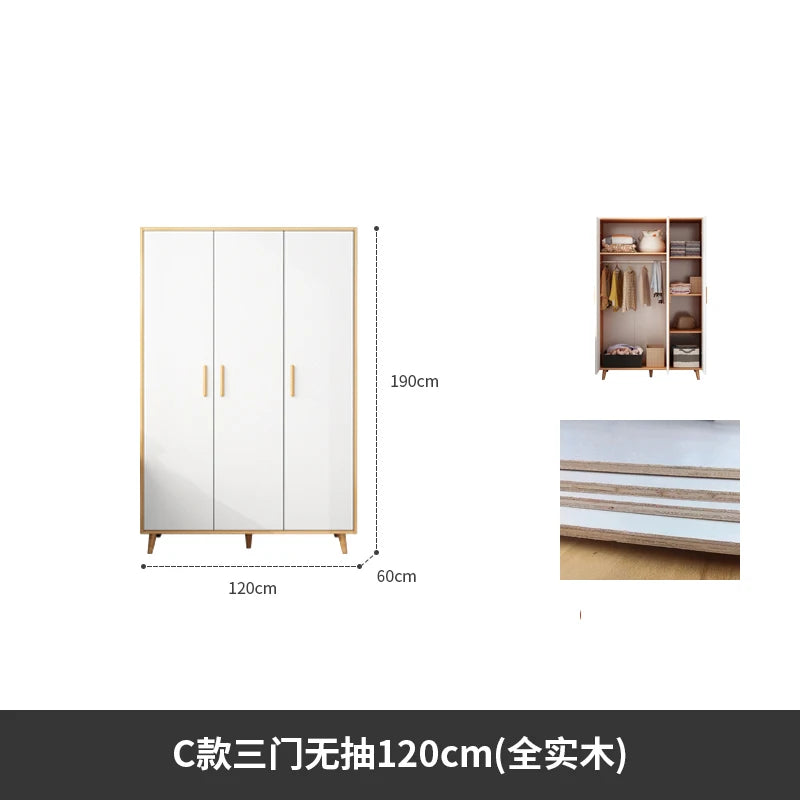 Solid Wood Luxury Wardrobe Sliding Door Storage Rectangle Bedroom Modern Space Saver Closet Vertical Armario Household Items