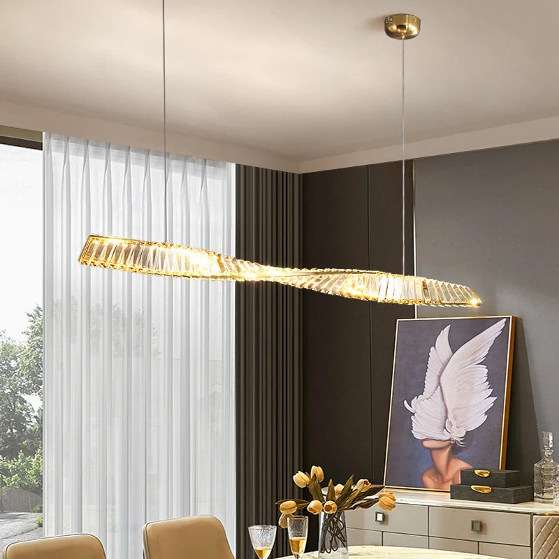 Modern Creative Twisted Rotating Crystal Pendant Lighs Home Decoration Study Dining Room Living Room Ceiling Lamp Gold Led Lamp