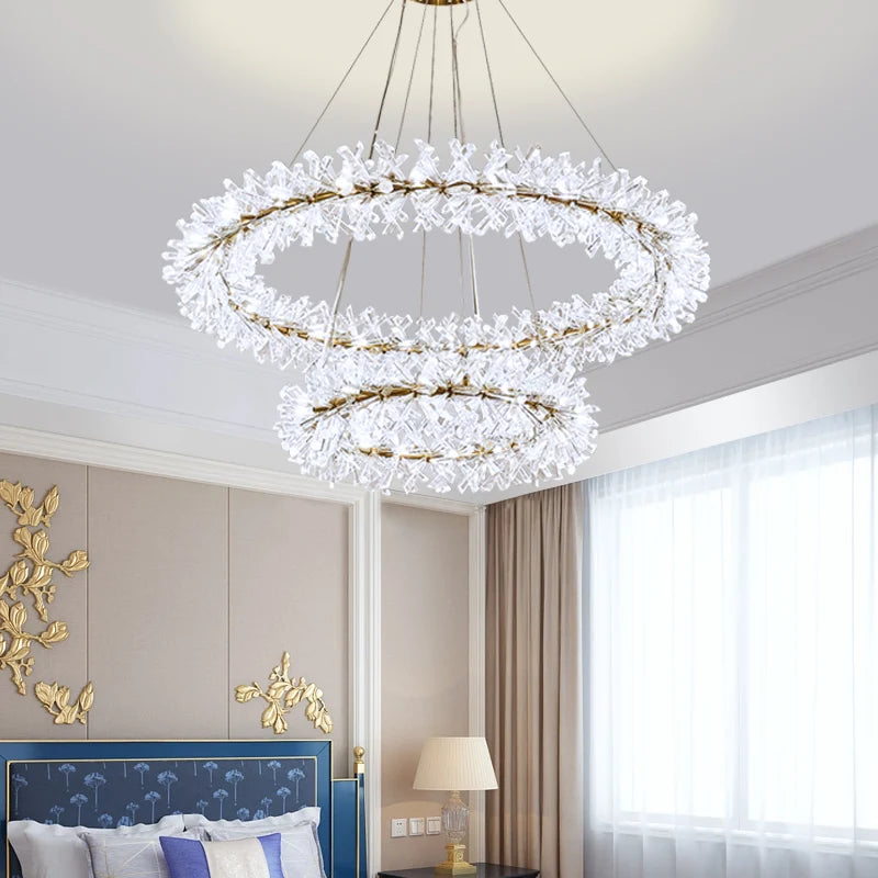 Flower Crystal Led Ceiling Chandelier Mid Century Sputnik Lustres Ring Hanging Lamp Living Room Indoor Decor Pendant Lighting