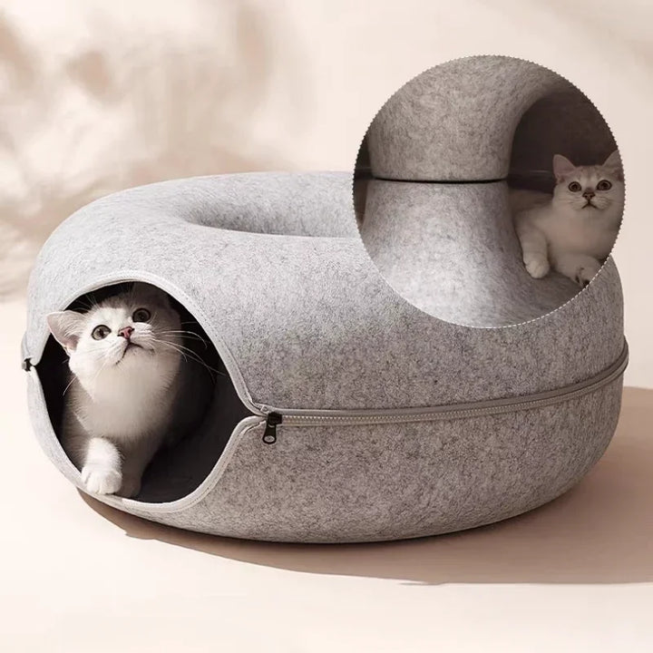 Pet Donut Felt Cat Nest Fun Interactive Toy Tunnel Spliceable Double-Layer Composite Structure Universal Cat Head Cutout Design