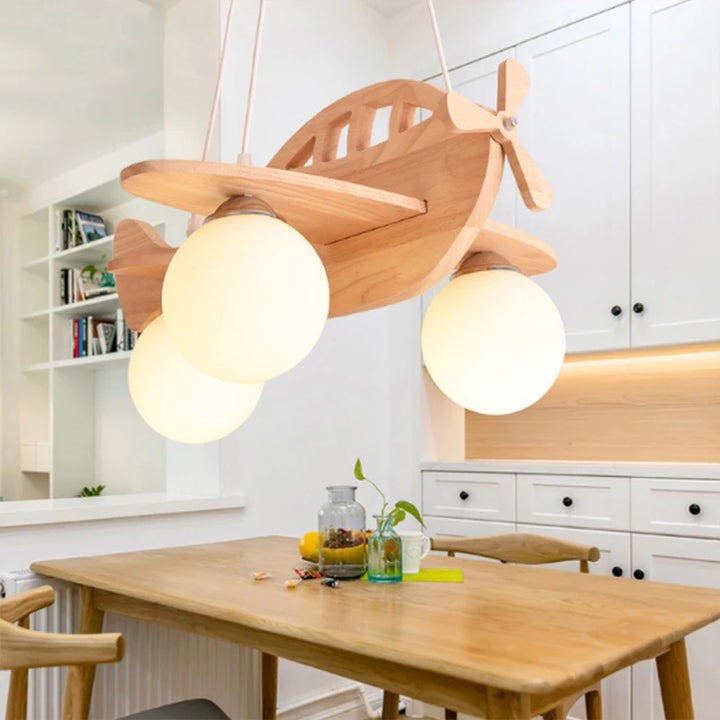 Modern LED Children Chandeliers Wooden Handmade Aircraft Hanging Pendant Lights Bedroom Boys Girls Room Decor Suspension Lamps