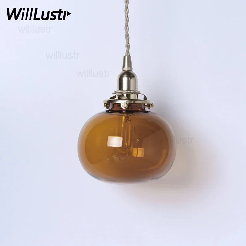 Handmade Mouth Blown Glass Pendant Lamp Brass Clear Green Amber White Glass Suspension Light Pumpkin Hanging Ceiling Chandelier