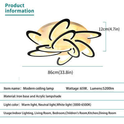 Dimmable LED Ceiling Lamp,Modern Flush Mount Chandelier with Remote,Metal Acrylic LED Ceiling Light Fixture for Living 65W/9