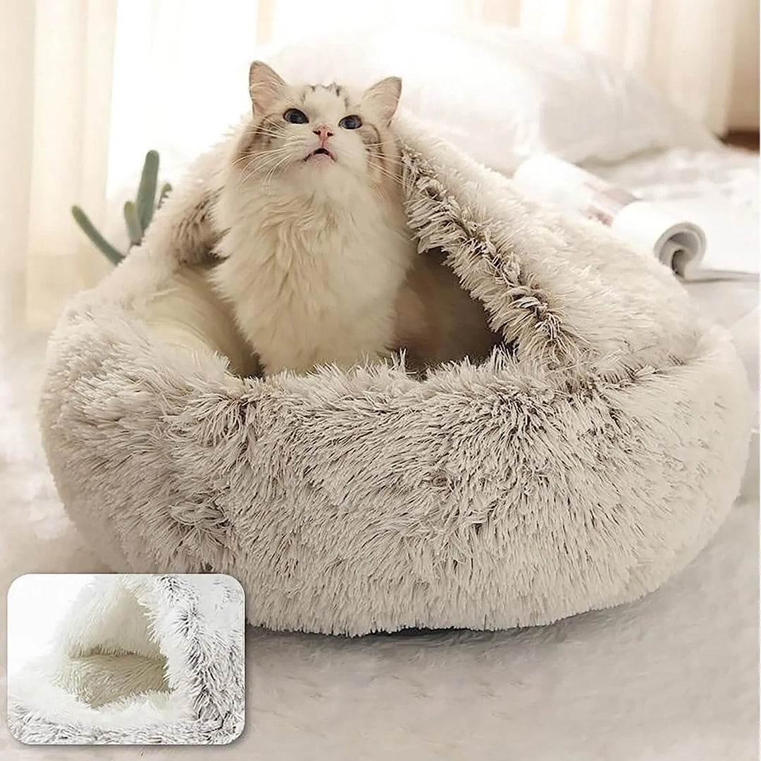 Calming Dog Bed Cat Bed with Snuggle Spot Plush Puppy Cave Bed | Fluffy Small Dog Bed Indoor Donut Cat Sleeping Bag | Light Weight Washable Pet Bed Cushion