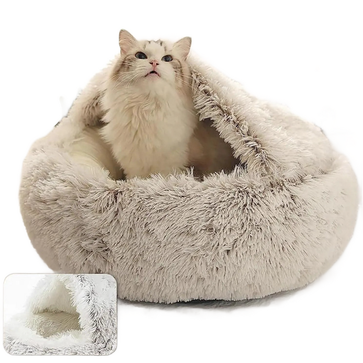 Calming Dog Bed Cat Bed with Snuggle Spot Plush Puppy Cave Bed | Fluffy Small Dog Bed Indoor Donut Cat Sleeping Bag | Light Weight Washable Pet Bed Cushion