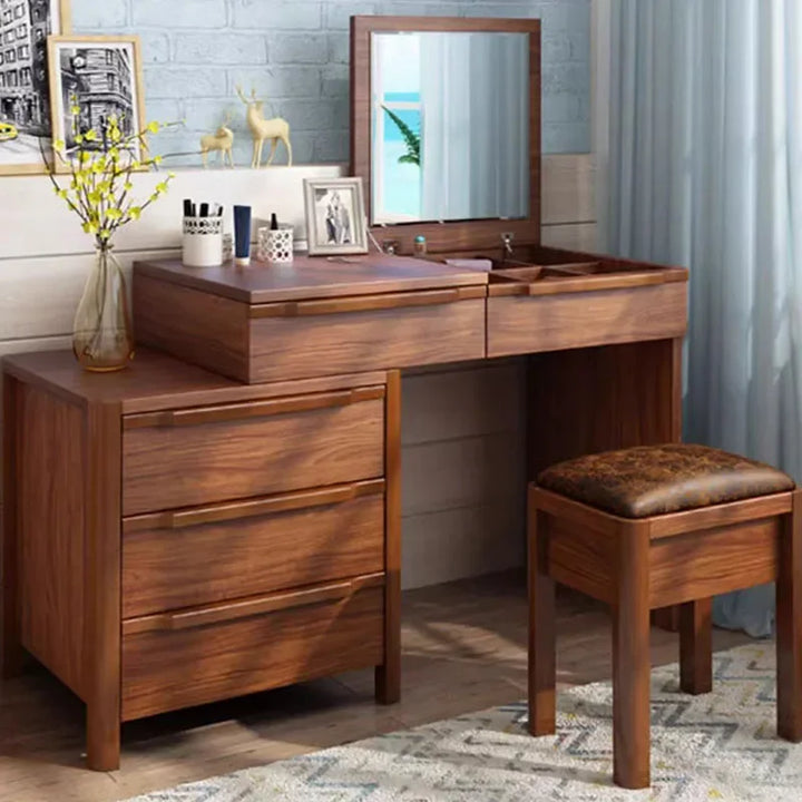 Classic Mirror Bedroom Dressing Table Drawer Container European Dressing Table Luxury Brown Tocador Maquillaje Bedroom Furniture