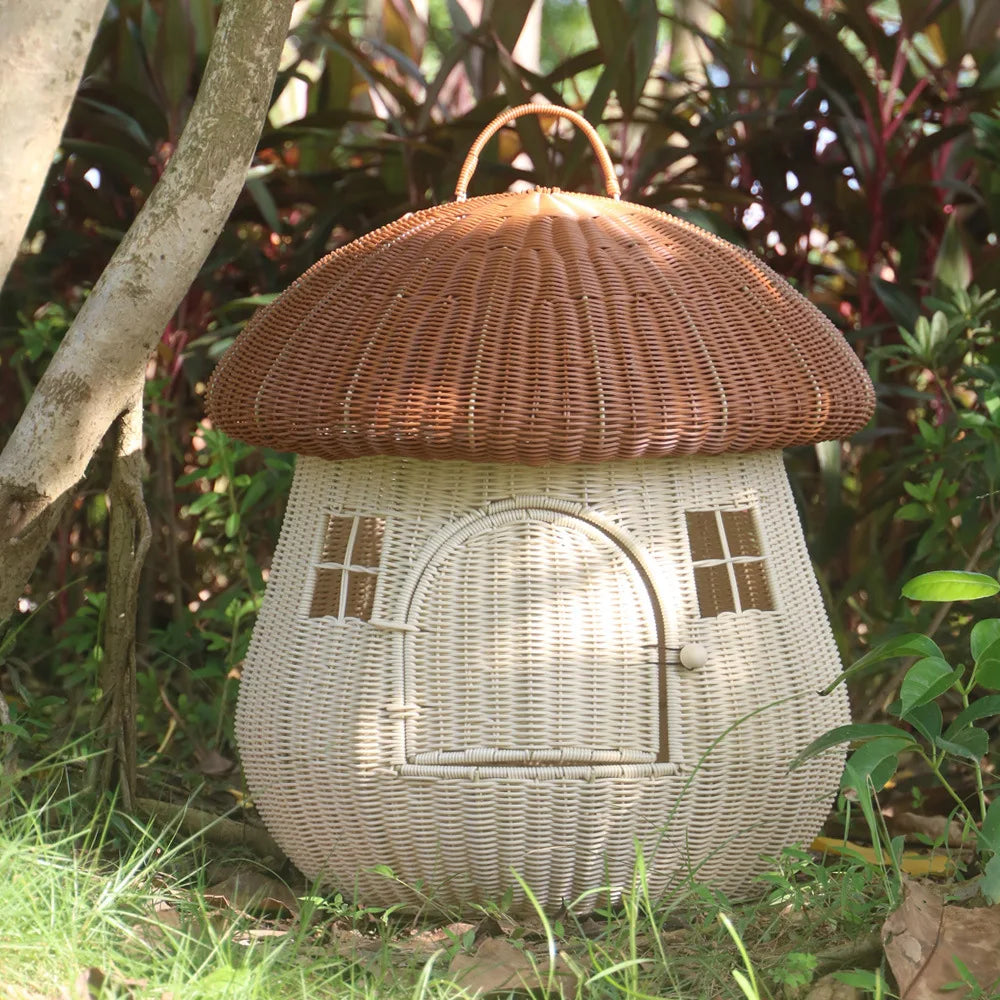 Ultra Soft Closed Go Out Home Dual-use Pet Nest Rattan Cute Cat Dog House Anti-rattan Mushroom Style House Cat Nest