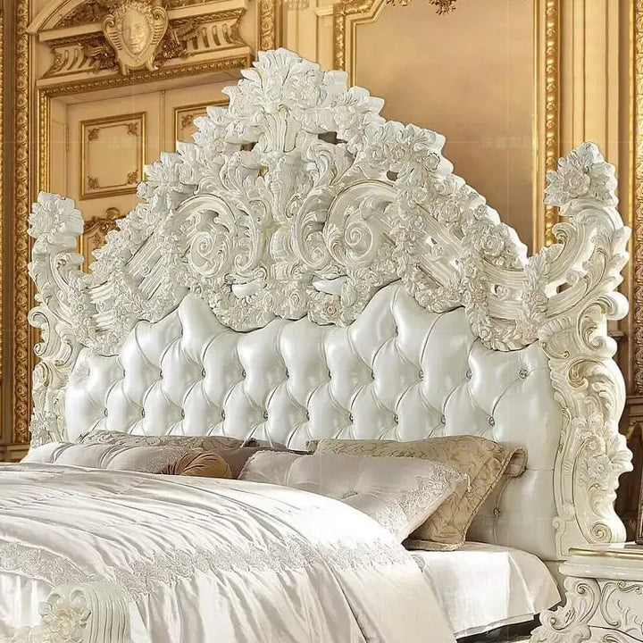 Wooden White Villa Bed High Hand Carved Modern Frames Bed Double Designer Queen Camas Moderrnas Inteligentes Bedroom Furniture