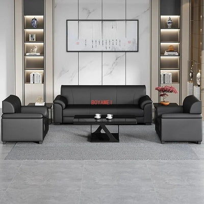 Simple Office Sofa Modern Reception Business Sofa Leather Single Person Sofa Office Coffee Table Combination Replica Furniture