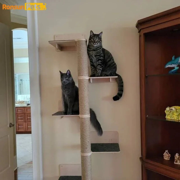 Wooden Cat Tower Scratcher Wooden Shelves for Cats Sofa Protectors Beds & Furniture Cat Wall Climbing Set Pet Products