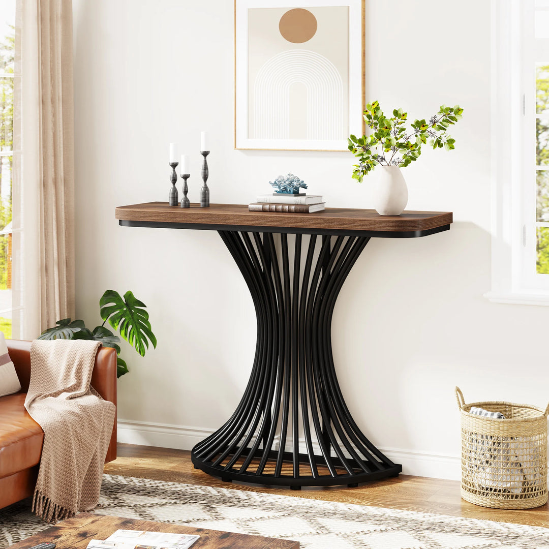 Tribesigns Console Table, Industrial Entryway Table with Geometric Metal Base, 39-Inch Small Sofa Accent Table for Entrance