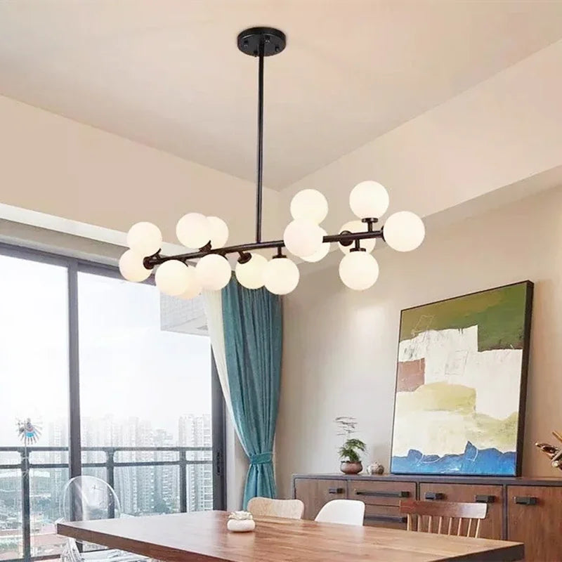 Modern Gold Black Pendant Lamp Frosted Glass Ball LED Chandelier Minimalist Creative Personality Magic Bean Retro Ceiling Lights