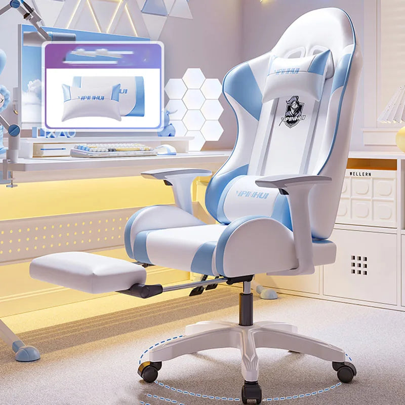 Modern Feet Support Gaming Chair Ergonomic Neck Pillow White Cute Office Chair Bedroom Relax Chaise De Bureaux Office Furniture