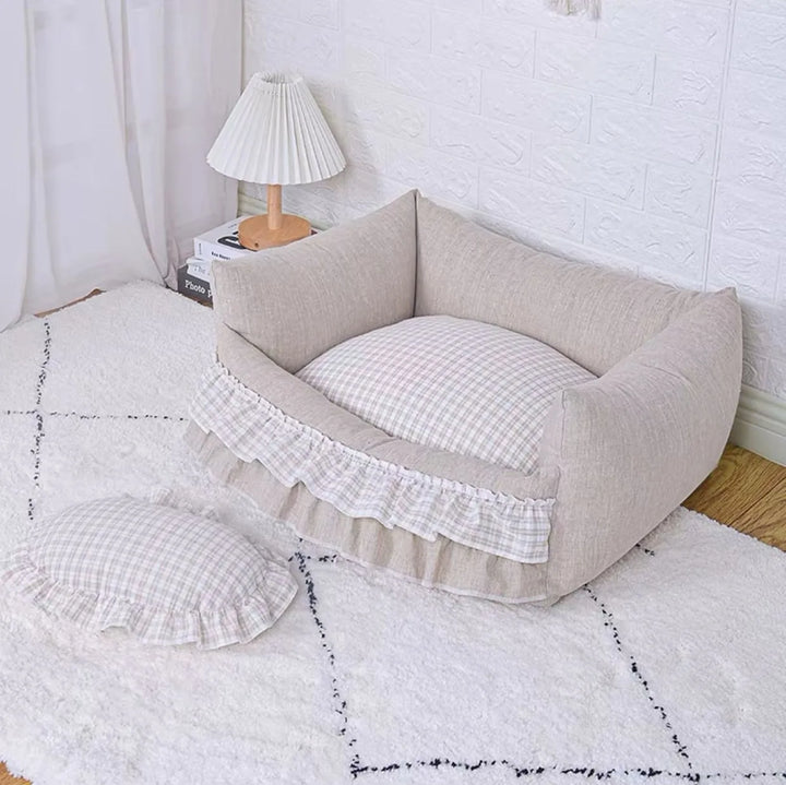 Linen Plaid Pet Sofa for Dogs and Cats - Dog Sofa, Cat Nest, Kitty Litter, Cat Litter, Sofa Bed, Puppy, Removable, Washable