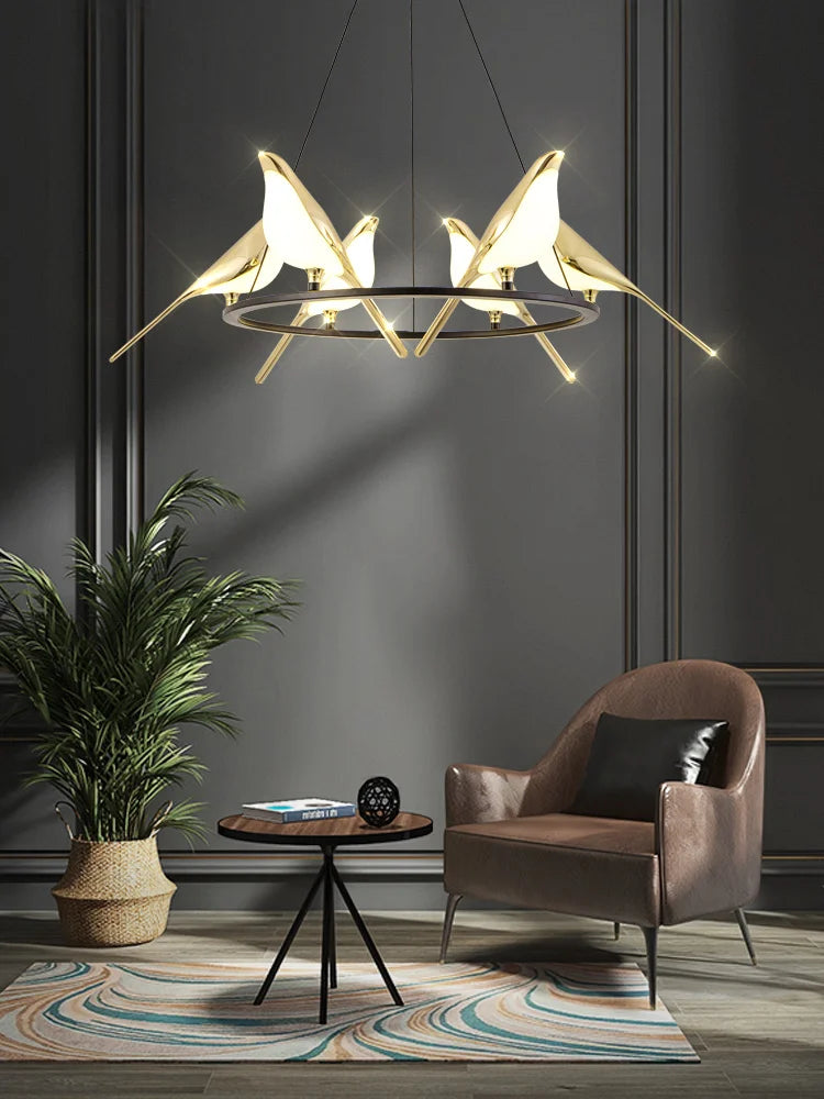 Modern Bird Living Room Chandelier Led Lighting Post-modern 6 Light Creative Bedroom Dining Kitchen Hanging Lamps Black lamp