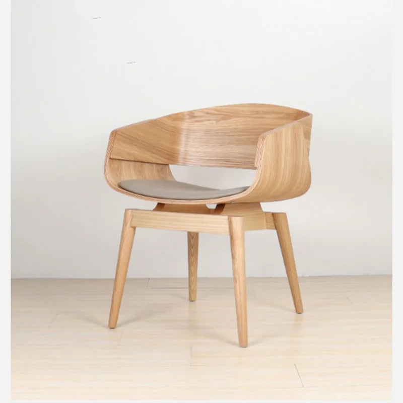 Dining chair, solid wood backrest, soft package, cushion, natural wood, modern and minimalist coffee shop, meeting and negotiati