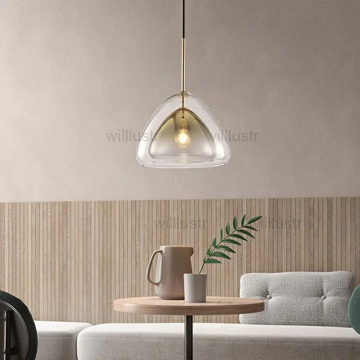 Glass Onion Pendant Lamp Double Glazing Iron Suspension Light Bar Cafe Bedside Gradient Gold Color Hanging Ceiling Chandelier