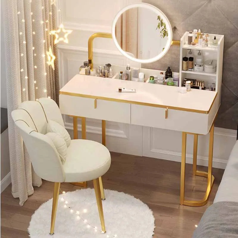 European Luxury Dressing Table Desk Cabinet Nordic Lights Drawer Dressing Table Chair Mirror Meuble De Chambre Home Furniture