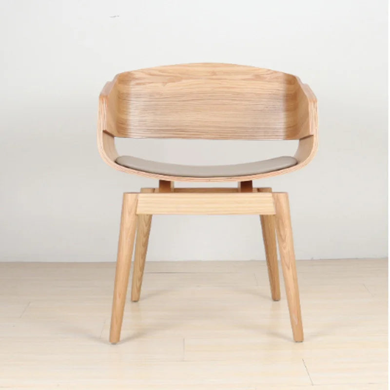 Dining chair, solid wood backrest, soft package, cushion, natural wood, modern and minimalist coffee shop, meeting and negotiati