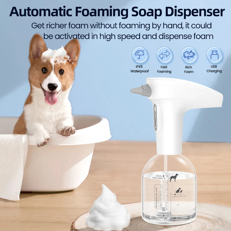 ROJECO Automatic Cat Soap Foam Dispenser Electric Pet Smart Bathroom Liquid Soap and Shampoo Dispenser For Dog Shower Dispender