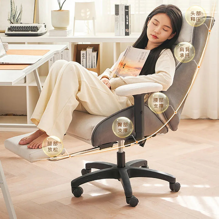 Chaise Leather Office Chair White Gaming Study Comfortable Footrest Computer Chair Swivel Sillas De Oficina Luxury Furniture