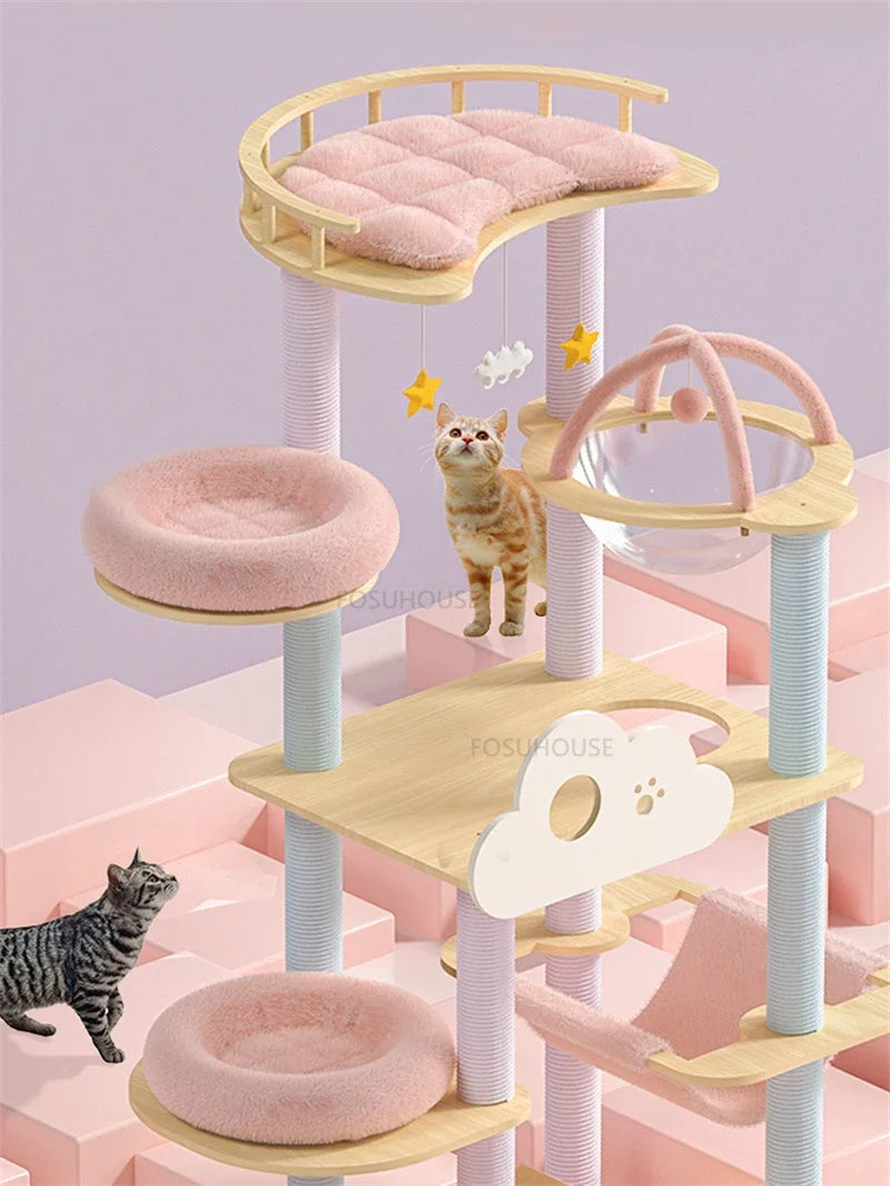 Nordic Solid Wood Sisal Cat Climbing Frame for Pet Furniture Cat Jumping Platform Pet Supplie Design Space Capsule Cat Nest Tree