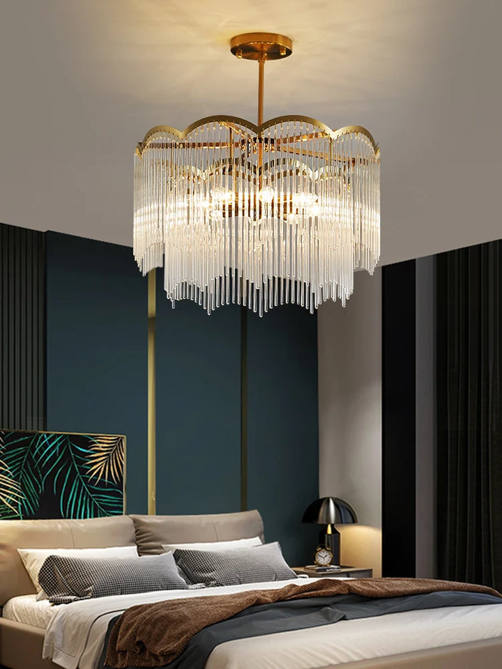 New Product Golden High Quality Crystal Translucent Indoor Decorative Chandelier Ceiling Lighting Lustre for Living Room