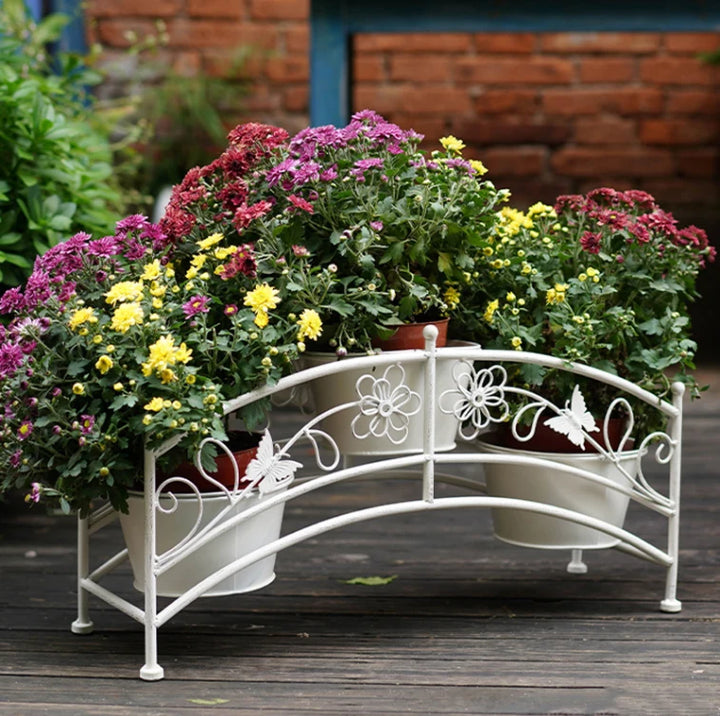 Outdoor Iron Arched Triple Flower Rack Flowerpot Integrated Decoration Garden Courtyard Lawn Flower Plant Frame Ornaments Crafts