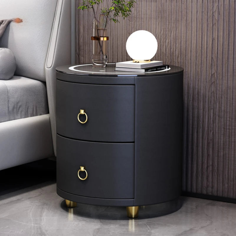 PU Leather Smart Bedside Table Modern Simple Luxury Solid Wood Multifunctional Wireless Charging Fingerprint Lock Furniture WKNS