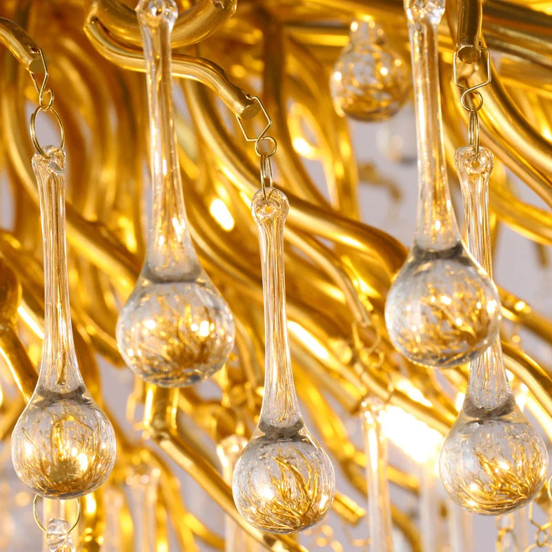 Gold Water Drop Luxury Ceiling Chandeliers Modern Branches Lustre Living Dining Room Hotel Hall Decor Pendant Lights Suspension