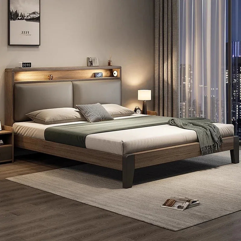 Wooden Bedroom Bed King Size Frame Double Luxury American Bed Modern Platform French Minimalist Sleeping Muebles Salon Furniture