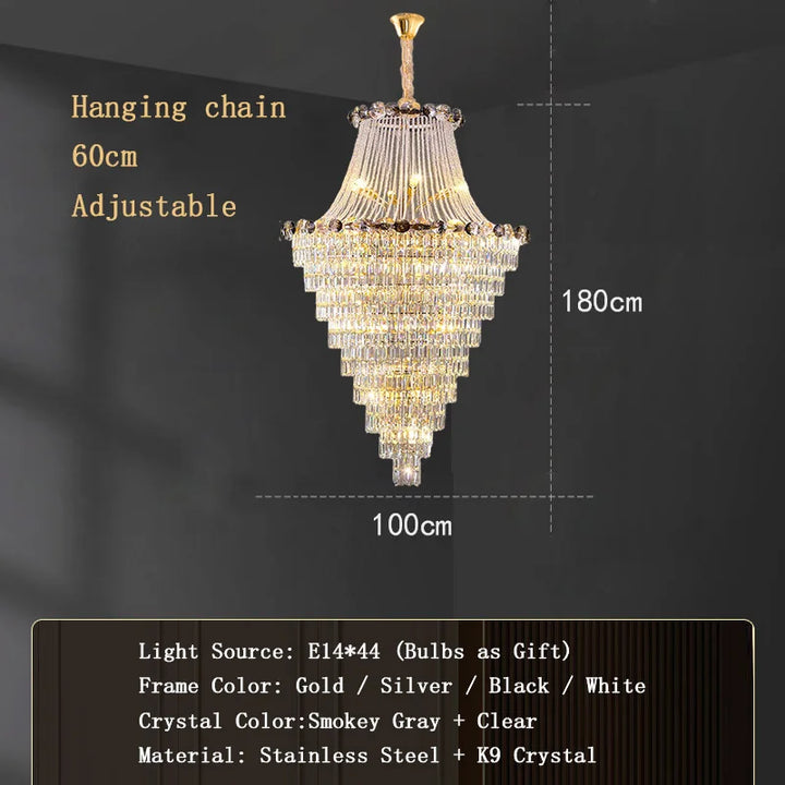 Large Luxury Chandeliers for Staircase Designer Big Crystal Hanging Lamps for Ceiling Modern Home Decor Stair Lighting Lustre