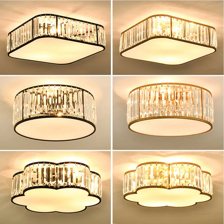 Round Square LED Crystal Ceiling Lights for Living Room Bedroom Kitchen Decoration Ceiling Chandeliers Home Indoor Aisle Lamps