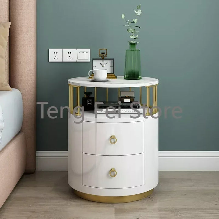 Nordic Light Luxury Nightstands Style Simple Modern Creative Storage Cabinet Bedside Table White Round Bedroom Home Furniture WK