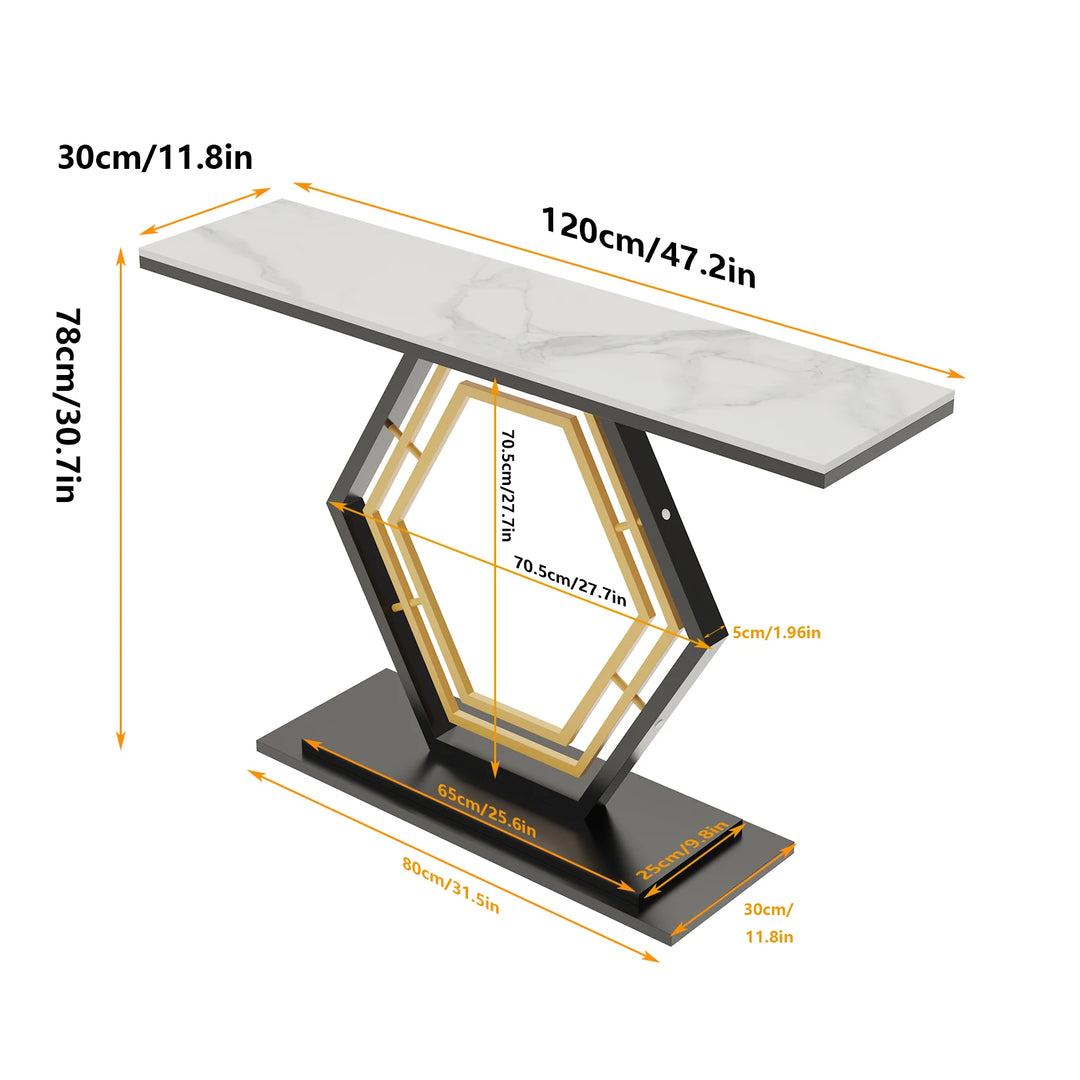 Hexagon Metal Sintered Stone marble Console Table - Narrow