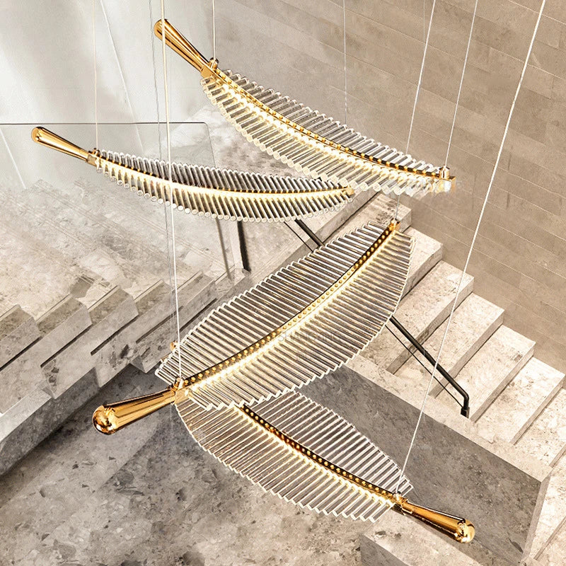 Modern Home-appliance Luxury Crystal Feather Chandeliers Staircase Led Lights Kitchen Dining Table Modest Ceiling Lamps for Room