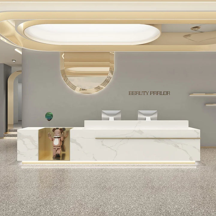 Checkout Supermarket Reception Desk Cashier White Shop Table Executive Reception Desk Wood  Meuble Caisse Commercial Furniture