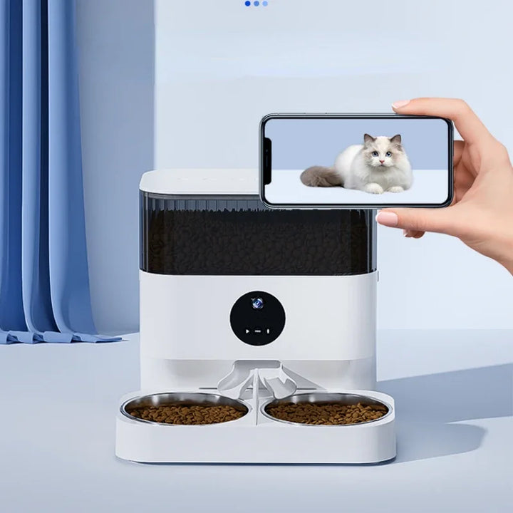 Automatic Pet Feeder Timing Quantitative Pet Intelligent Feeding Machine Cat Double Bowl Remote Visualization Cat Water Fountain