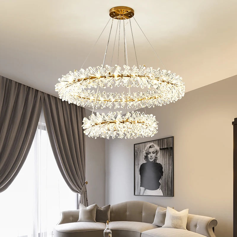 Flower Crystal Led Ceiling Chandelier Mid Century Sputnik Lustres Ring Hanging Lamp Living Room Indoor Decor Pendant Lighting