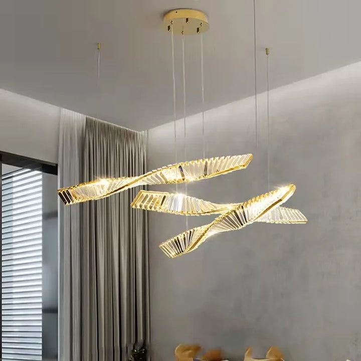 Modern Creative Twisted Rotating Crystal Pendant Lighs Home Decoration Study Dining Room Living Room Ceiling Lamp Gold Led Lamp