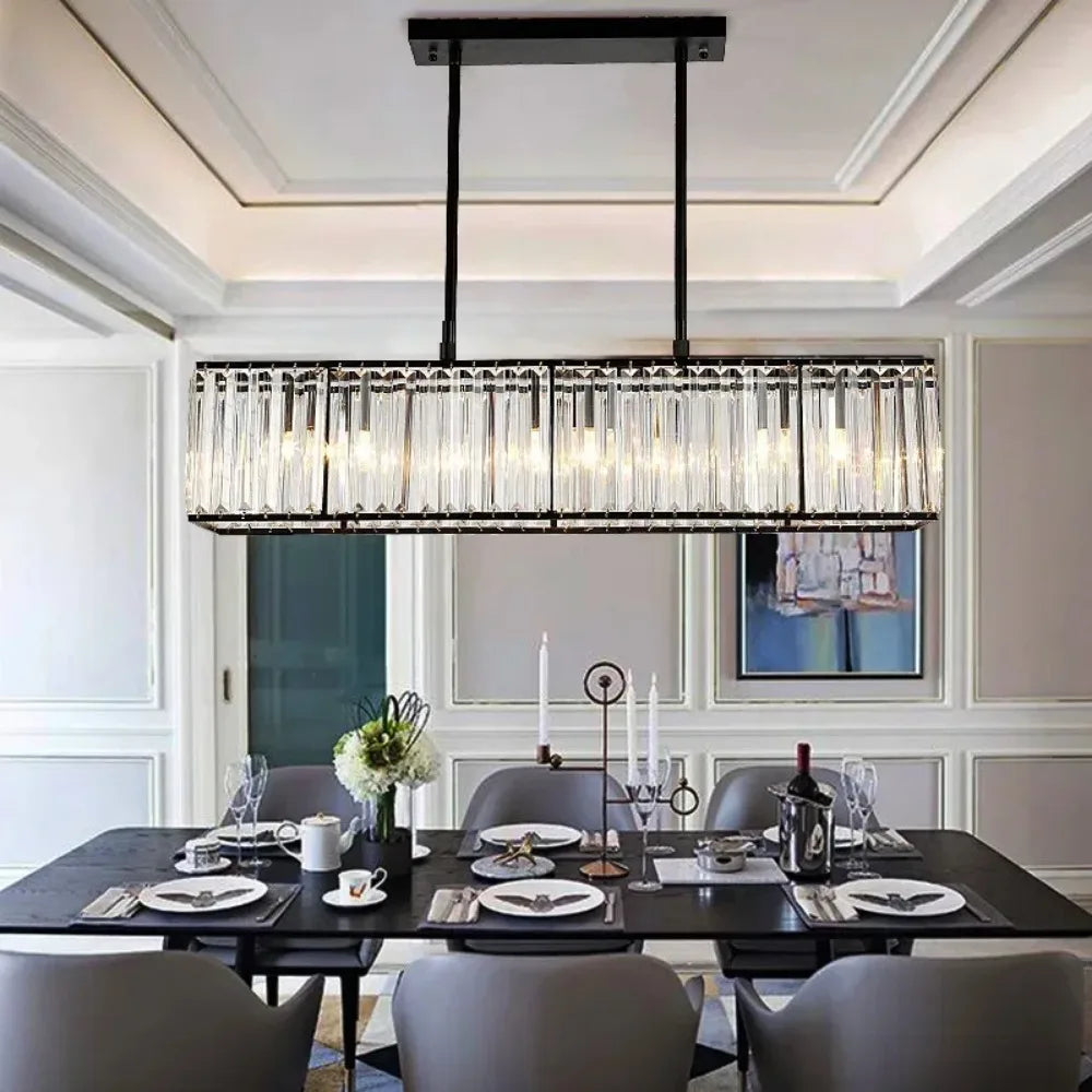 Modern Glass Tube Rectangular LED Chandelier Light Stylish American Hanging Lamp for Dinning Room Glass Crystal Hanging Light