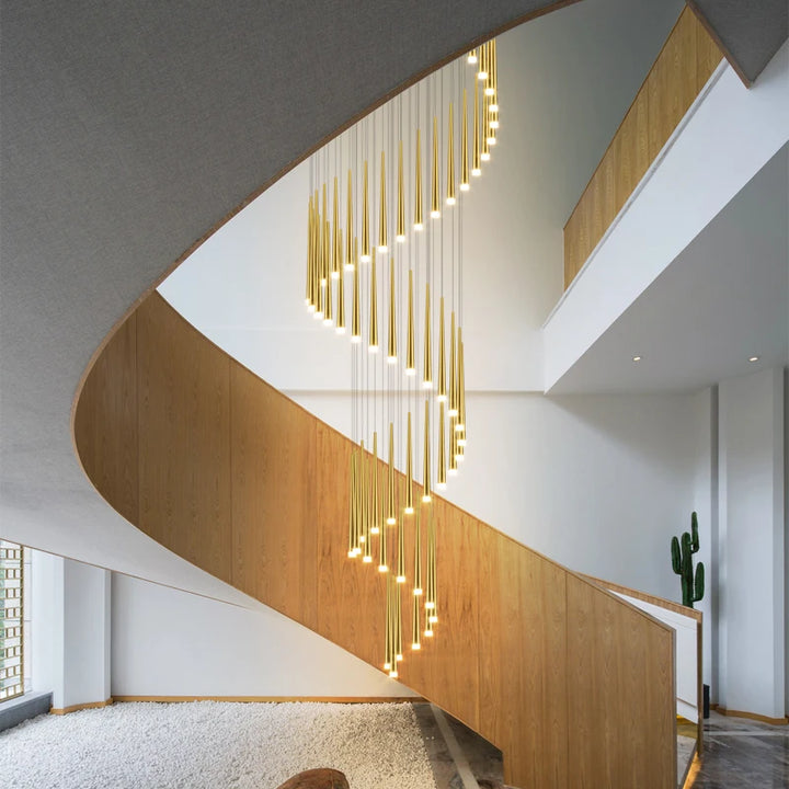 Modern LED Luxury Staircase Chandeliers for Duplex Building Living Room Hall Villa Ring Stair Decor Hanging Pendant Light Lustre