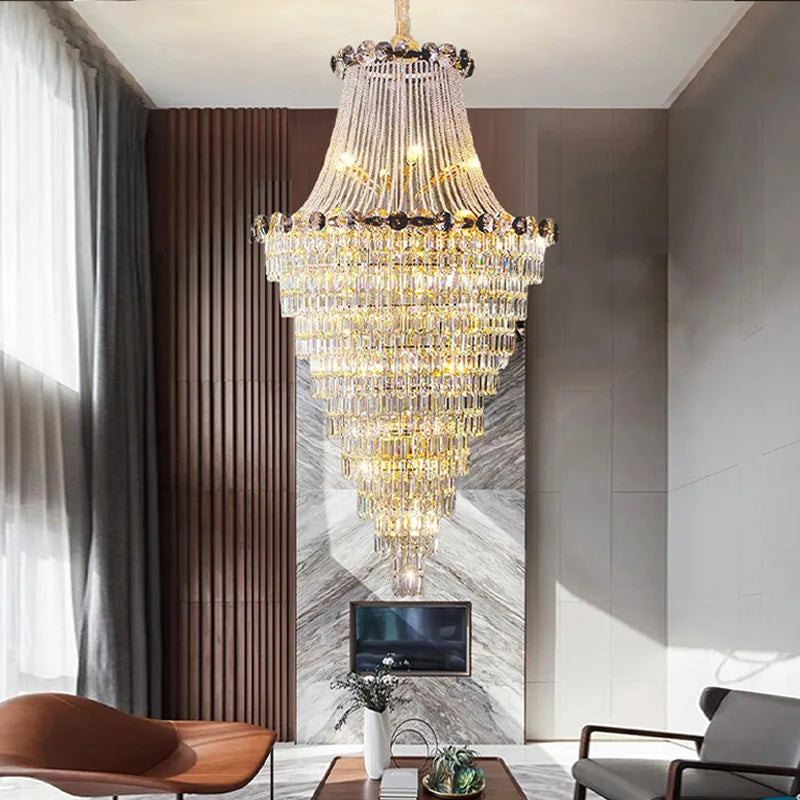 Large Luxury Chandeliers for Staircase Designer Big Crystal Hanging Lamps for Ceiling Modern Home Decor Stair Lighting Lustre