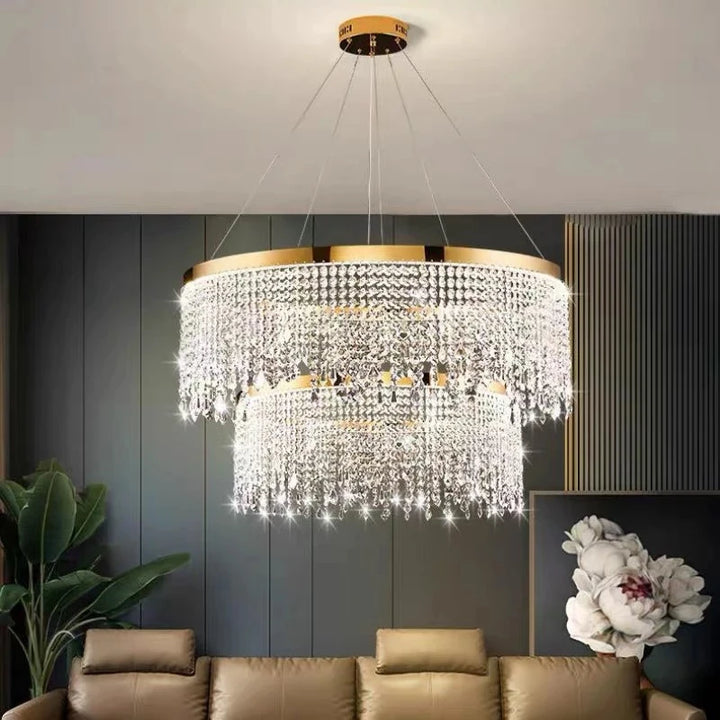 Modern K9 Crystal Chandelier Living Room Luxury Hanging Lamp Gold  Led Circle Ceiling Pendant Light Design Lustre Home Decor