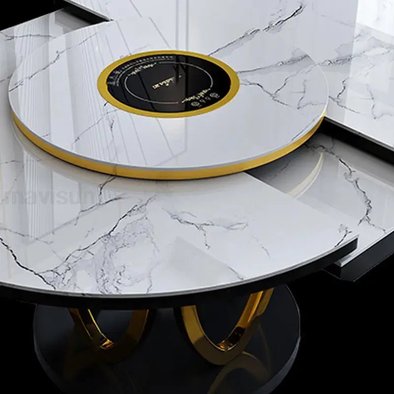 360° Rotating Smart Kitchen Table Induction Cooker Expandable Round Tables With Turntable Luxury Dining Room 식당 테이블 Furniture